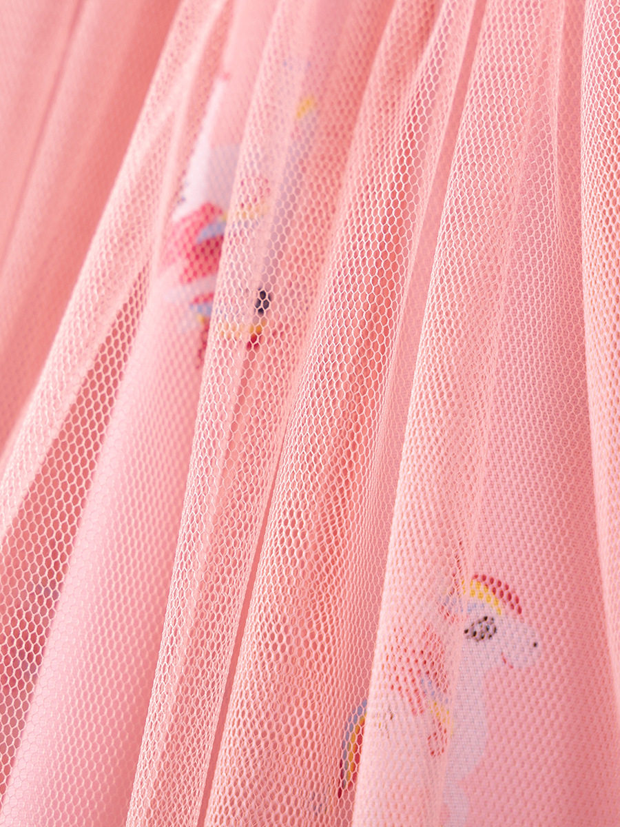 Girls' Summer Short-Sleeve Mesh Dress, Cute Cartoon Princess Dress