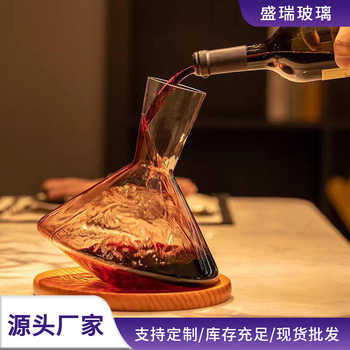 Red Wine Rotating Decanter Home Crystal Glass Wine Set with Wooden Base Wine Dispenser Wine Vessel Wine Glass