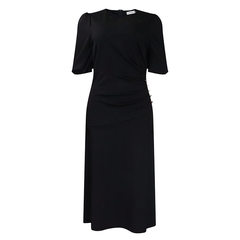 Plus Size African Dress Solid Color Round Neck Puff Sleeves Slim Fit Casual or Formal Wear OEM Available