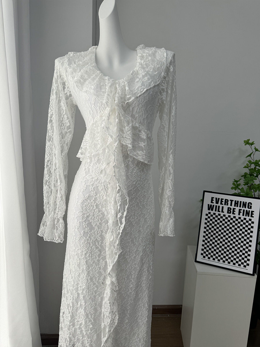 Elegant Womens V Neck Lace Ruffle Bodycon Dress Sophisticated Style for Parties and Events Wholesale Available