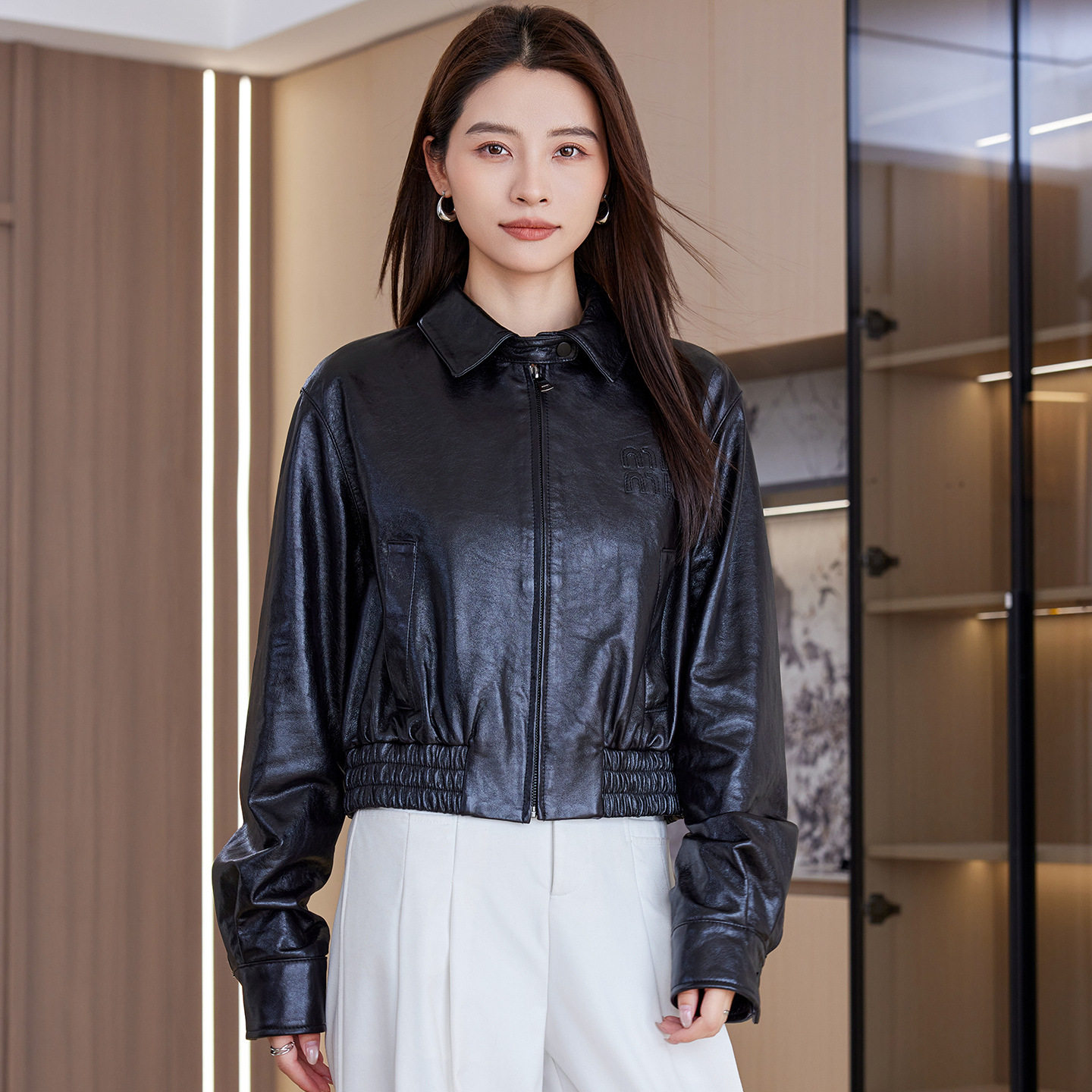 Áo Khoác Da Nữ Dáng Rộng Phong Cách Retro Chất Da Cừu Thật