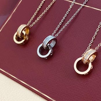 Kaga double-ring pie necklace full diamond zircon clavicle chain titanium steel non-fading pendant rose gold necklace gift