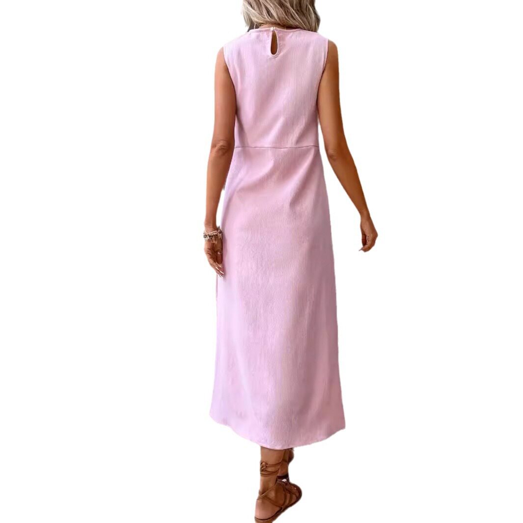 Loose Fit Sleeveless Round Neck Dress Solid Color Straight Cut Comfortable Fabric Casual Summer Wear Wholesale