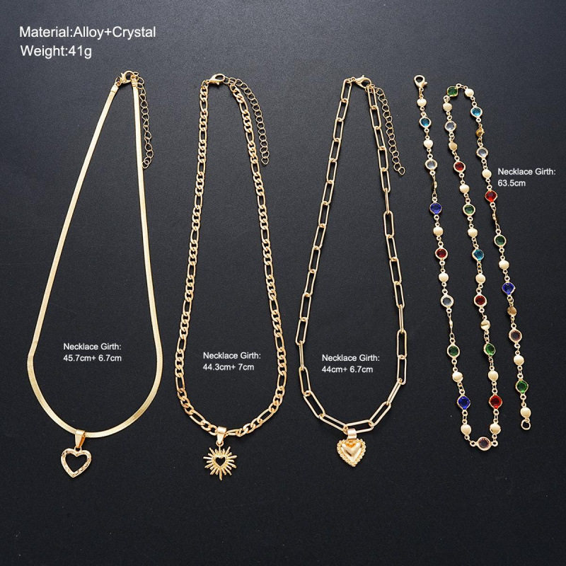 镶嵌彩钻爱心吊坠流苏项链四件套装百搭小众轻奢气质项饰叠戴锁骨