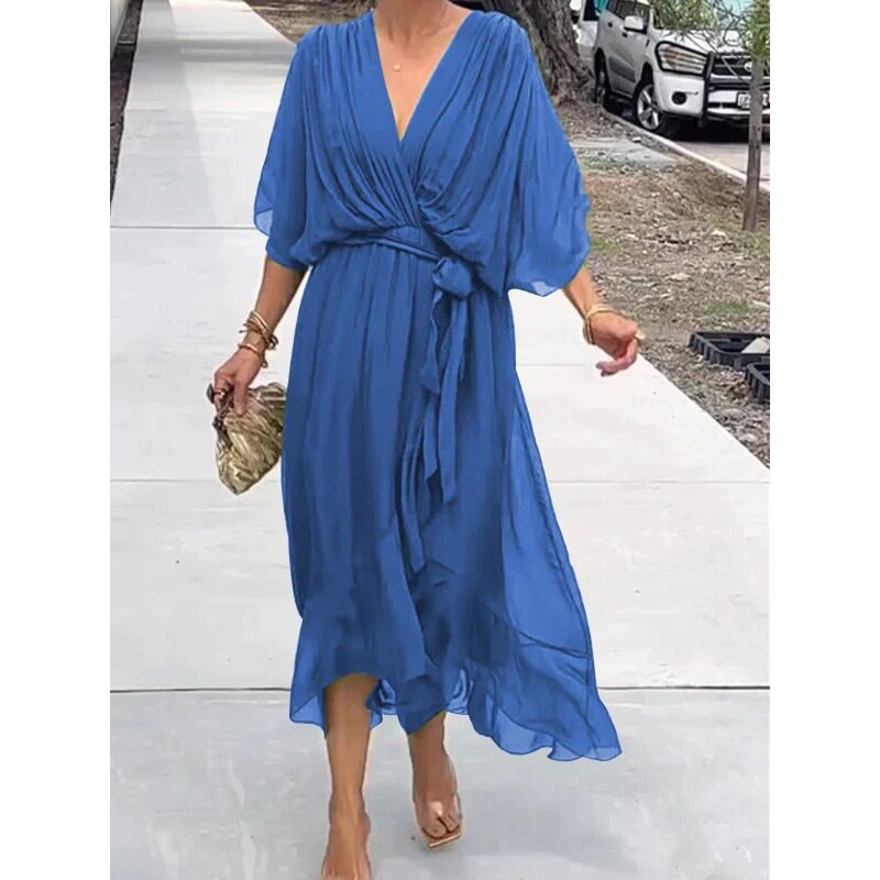 Batwing Sleeve Irregular Maxi Dress Solid Color Plus Size Elegant Design Perfect for Casual or Formal Occasions