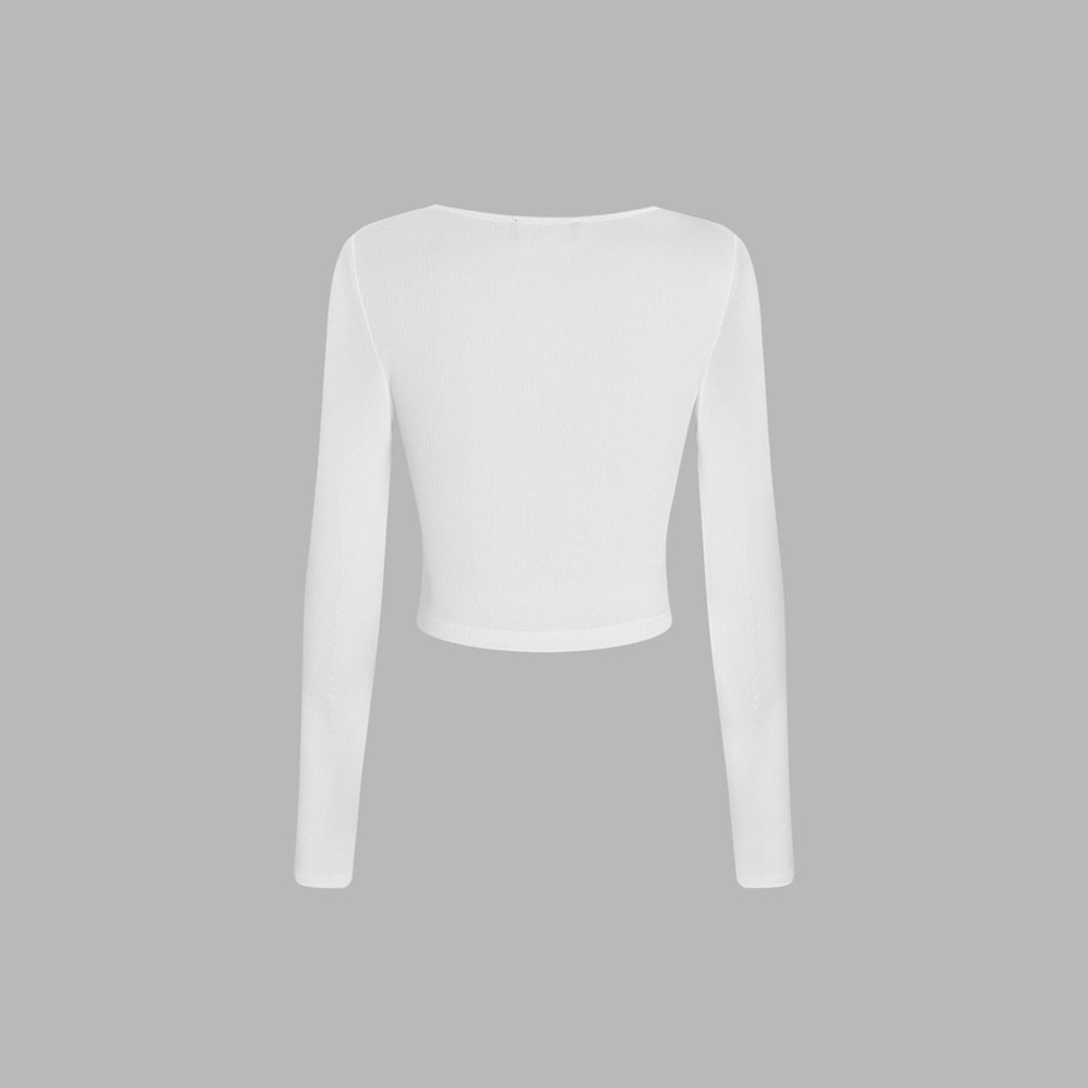 Long Sleeve Knit Top Square Neck Fitted Pleated Design Autumn Winter Fashion for Women Ready to Ship