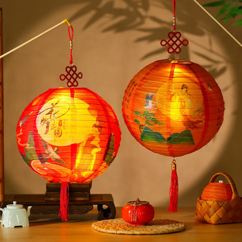 Mid-Autumn Festival Paper Lantern Hanging Decoration Handmade DIY Material 2025 New Outdoor Kidsren's Satchel Ancient Style Luminous Palace Lantern
