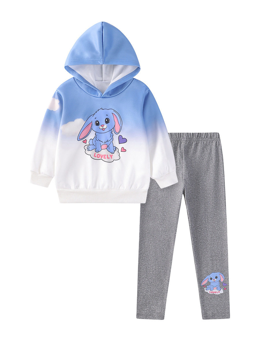 Girls' Cute Hooded Set, Autumn Fleece-Lined Kids' Outfit