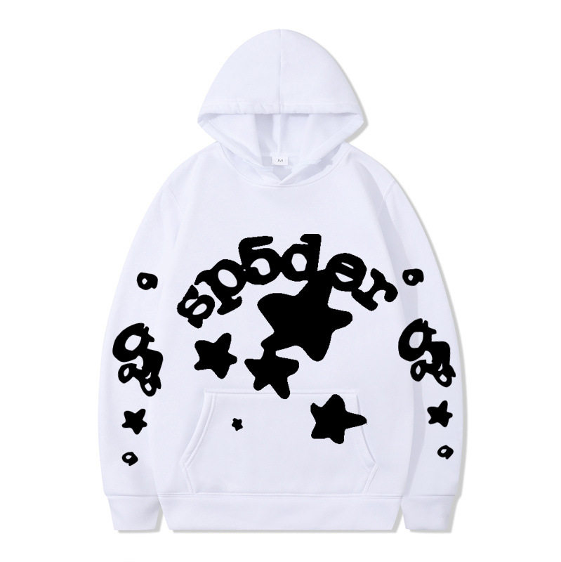 跨境 SP5DER蜘蛛网印花帽衫欧美潮牌大码宽松男女款连帽卫衣