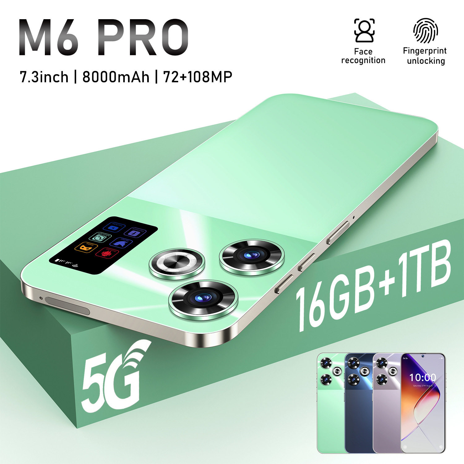 新爆款M6 PRO跨境7.3寸16+1T安卓一体机智能外贸手机源头可代发
