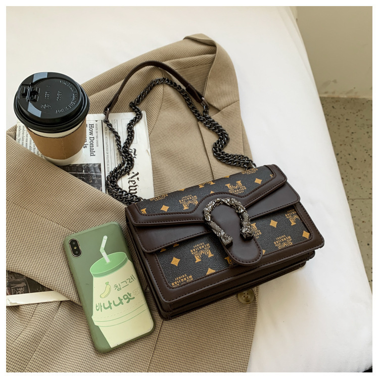 French Niche Bags for Women New Trendy Autumn and Winter Chain Shoulder Crossbody Bag Printed Small Square Bag Retro Style 14 undefined