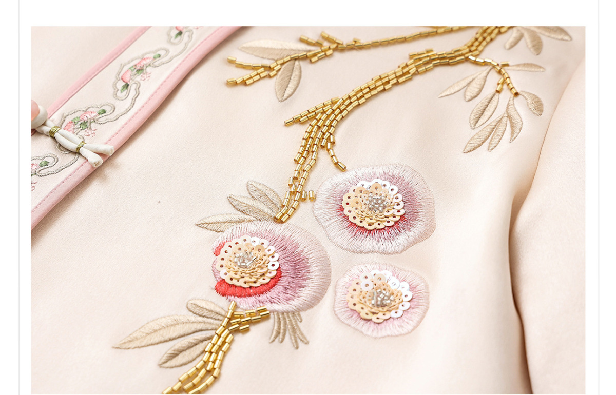 Set áo khoác dài tay thêu hoa kèm chân váy dài dáng suông