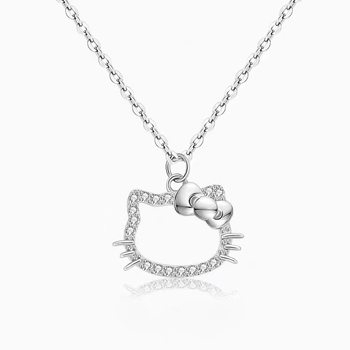 New Kitten Pendant Necklace for Women, Light Luxury with Diamonds, Niche Cartoon Kt Cat Gift, Cute and Simple Collarbone Necklace