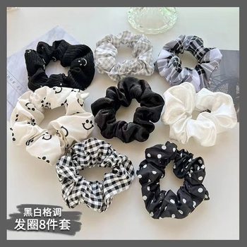 Black and white style explosion large intestine hair ring female hair band high elastic durable hair rope high ponytail headdress ball