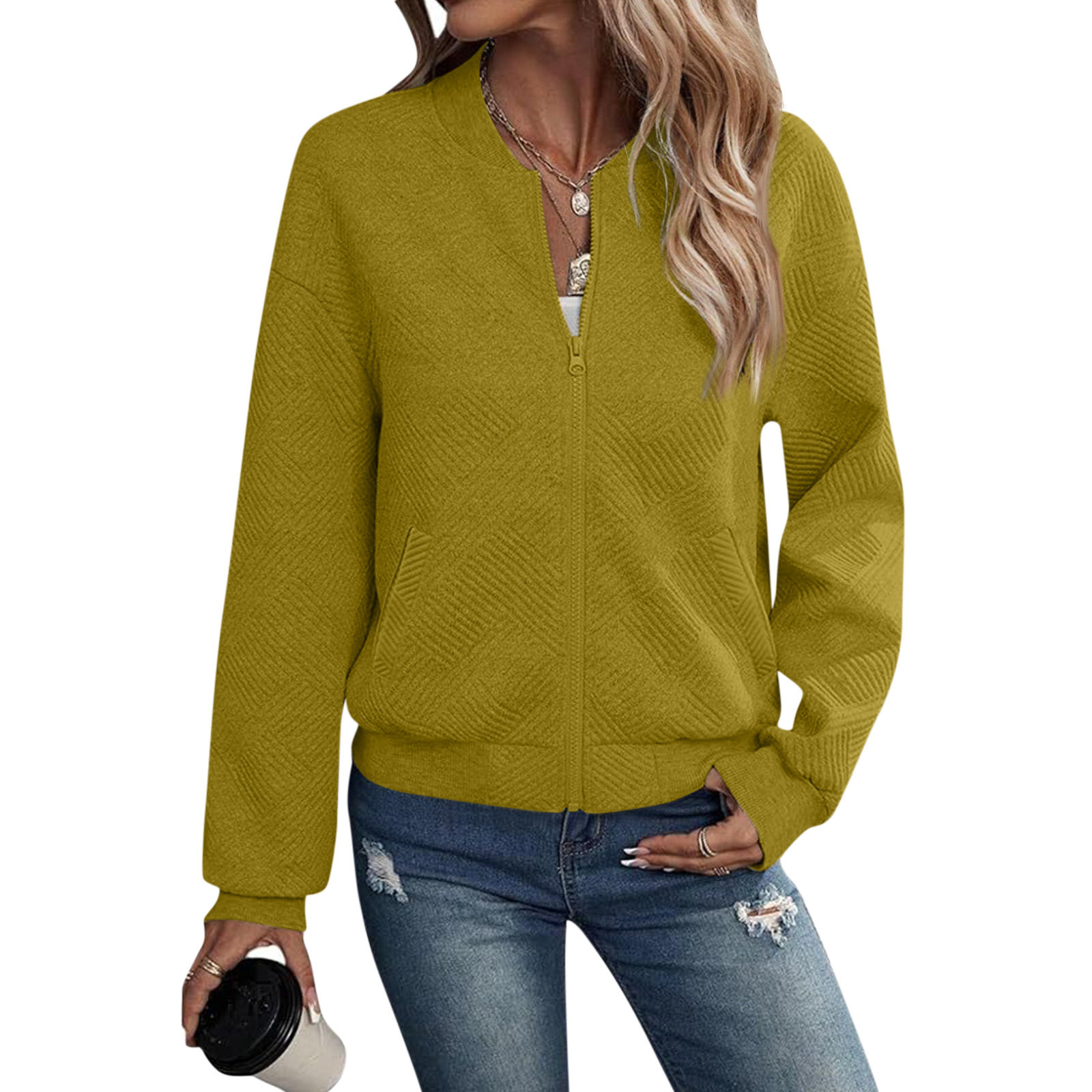 Autumn Long Sleeve Zipper Detail Cardigan Solid Color Lightweight Casual Style Wholesale Available