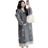 2025 Winter Thickened French Bow Spliced ​​Lace Sweater Long Jacket + Apricot Knitted Skirt Pregnant Mom Suit
