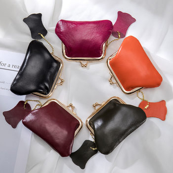 Genuine Leather Small Retro Clip Coin Purse Women's Top Layer Oil Wax Cowhide European and American Coin Bag Storage Bag Foreign Trade