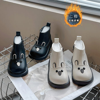 2025 Winter Warm Double-Layer Leather Boots Cute Rabbit Korean Style Low Boots Unisex Versatile Baby Boots Non-Slip
