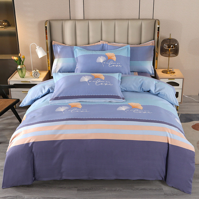 2025 New Upgraded Cotton Brushed Four-Piece Set Jet Pure Cotton Thickeneded Bed Bed Sheets Quilt Cover Ins Style Super Soft 4-Piece Set