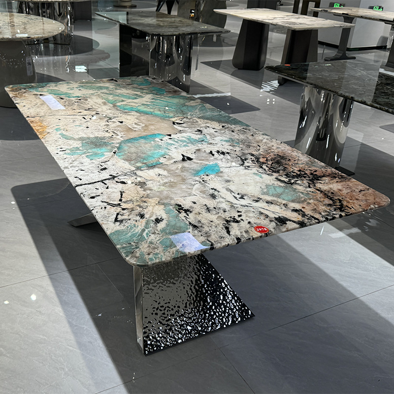 意式轻奢天然奢石餐桌长桌现代简约天然大理石台面餐台厂家定制