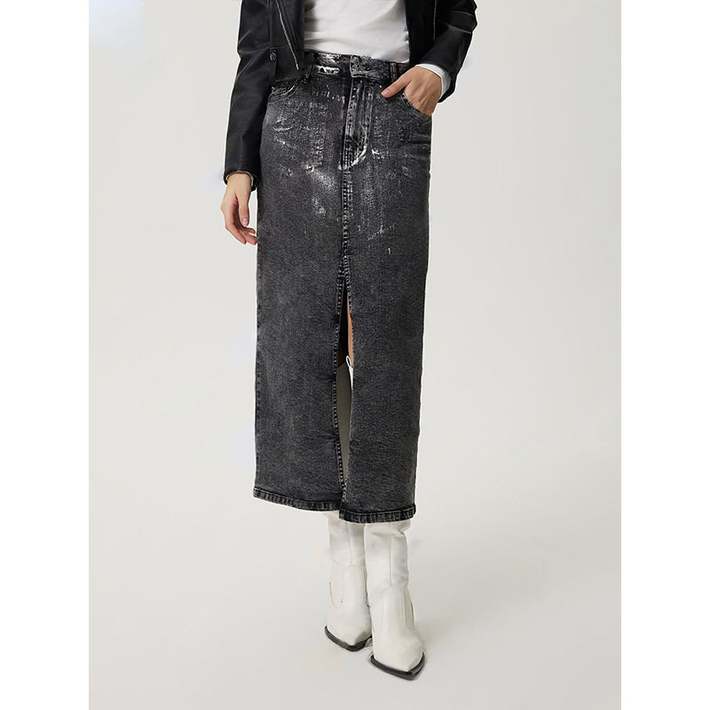 Vintage Silver Wash Denim Skirt Womens Retro Style Casual Fit High Waist Perfect for Spring Summer Ready to Ship