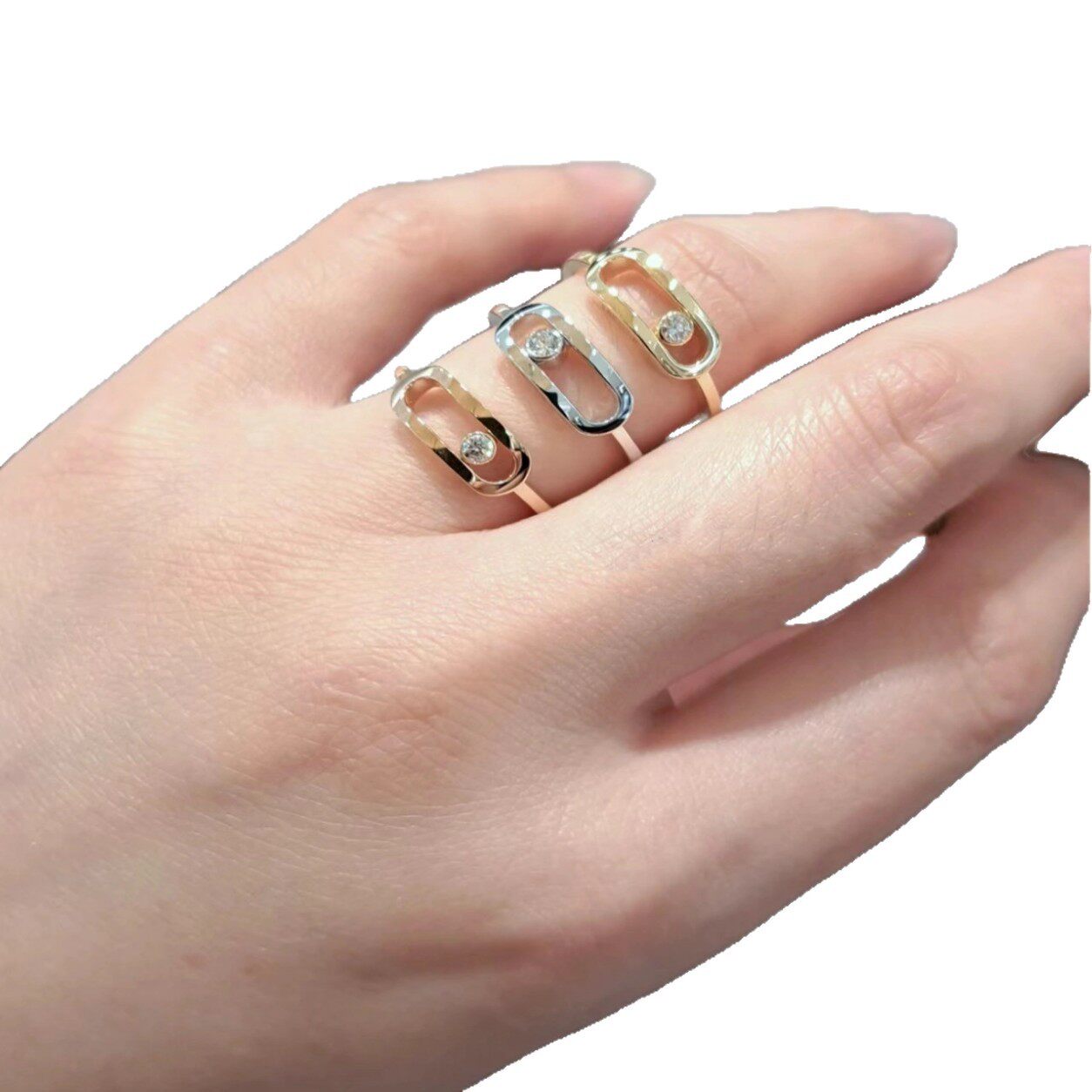 New Cross-Border Exclusive European and American Style Single Diamond Plain Band Smooth Ring for Women, Trendy and Adjustable Flexible Ring