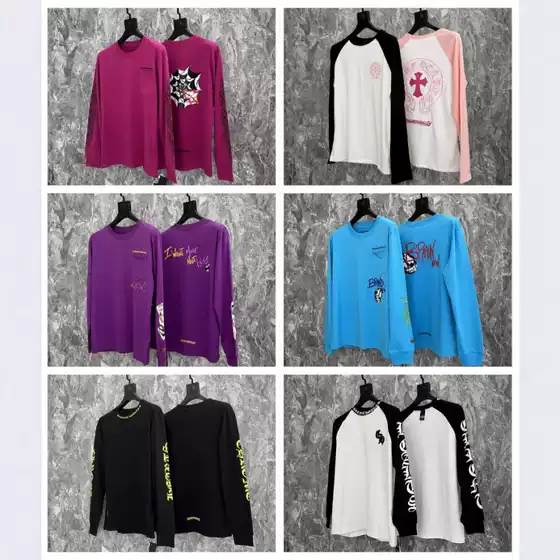 2025 Foreign Trade Cross-Border Trendy Brand Crow Popular Long-Sleeved T-Shirt Pure Cotton Men's and Women's Loose Ready-Made One Piece Wholesale