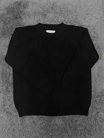 Four-Corner Stitching Label, Pure Color Knit Sweater in Ma's Style, Round Neck Pullover, Warm Unisex Top, Cross-Border