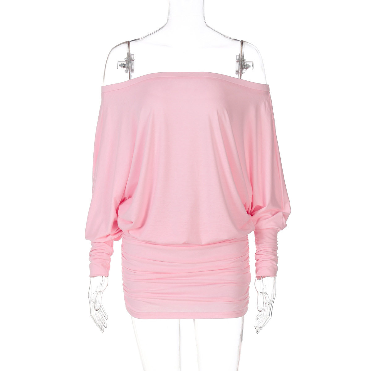 欧美风女装2025春季新品性感纯欲风一字领抽褶紧身包臀连衣裙