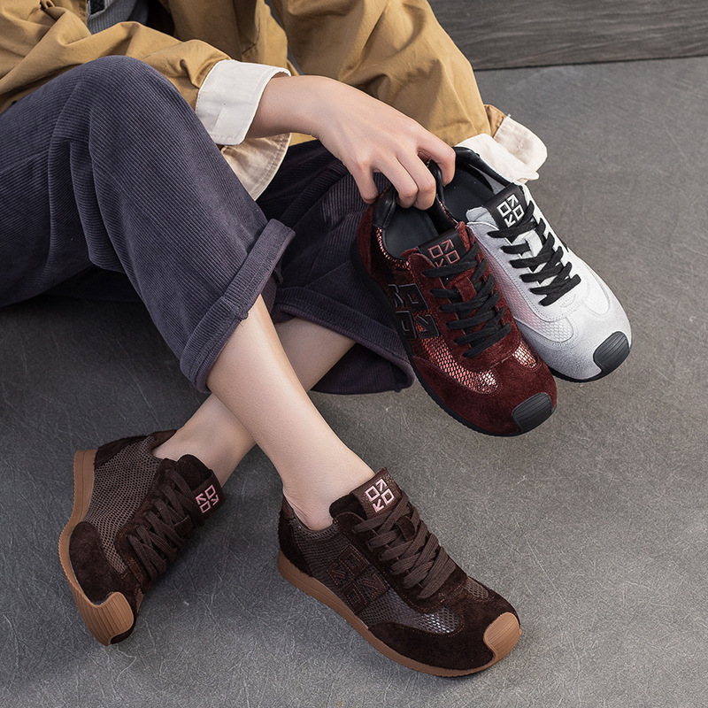 Giày Thể Thao Nữ Chất Liệu Da Bò Hàng Mùa Xuân Thu Đông Phục Cổ Cổ Điển