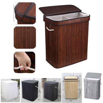 Dirty Clothes Basket Dust-proof Laundry Basket Dirty Clothes Basket Bamboo Storage Basket Bamboo Folding Woven Dirty Clothes Collection Laundry Bucket