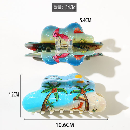Sparkling Girl's Personality Dopamine Printing Island Style Grab Clip Advanced Sense Delicate Coconut Tree Cloud Hairpin Clip