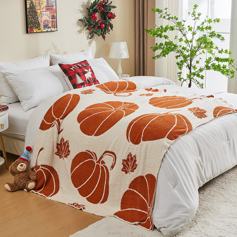 Cross-Border Exclusive Amazon Christmas Pumpkin Half-Velvet Blanket Blanket Office Sofa Leisure Nap Blanket