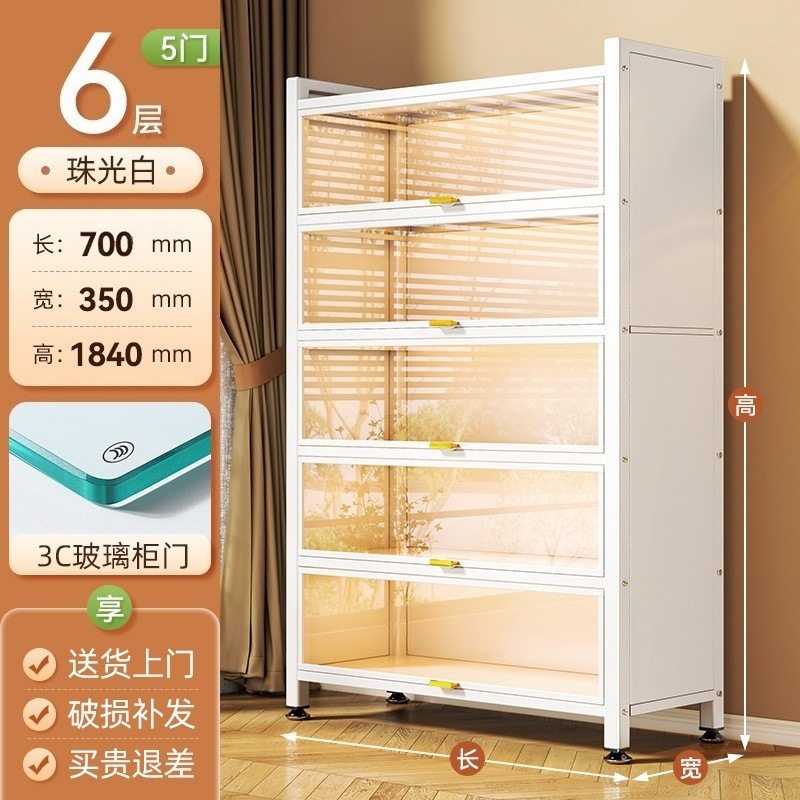 带门玻璃书柜钢制书架落地防尘铁皮手办展示柜家用储物柜收纳柜子