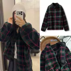 Special Discount! Retro Christmas Style Mixed Wool Fleece Oversized Zip-Up Drawstring Plaid Jacket for Women