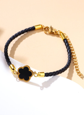 现货热销韩版新款本命年红绳手链女镀18k四叶草手饰 源头厂家