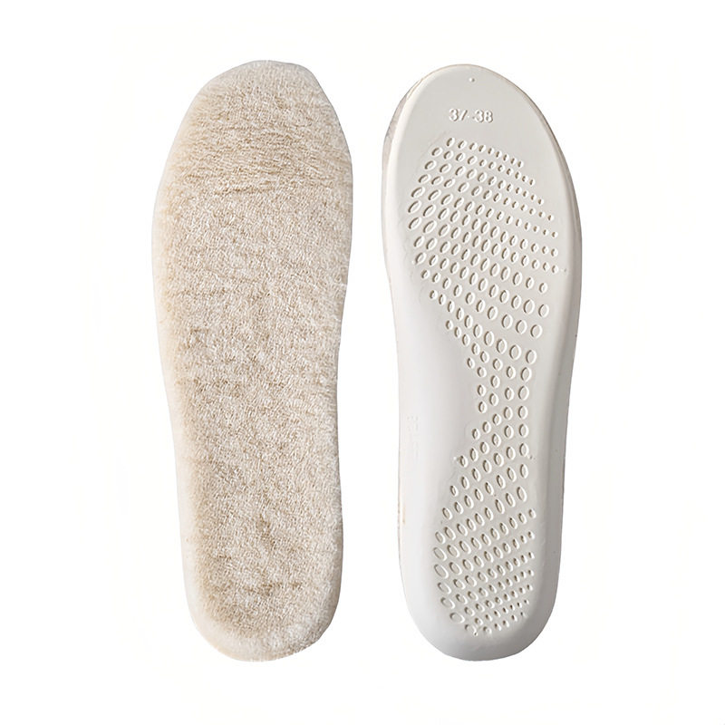 100% Wool Warm Insoles with Velvet, Thickeneded, Breathable, Sweat-Absorbent, Soft Elastic Latex, Comfortable, Shock-Absorbing, Long-Term Standing, Anti-Pain in Winter