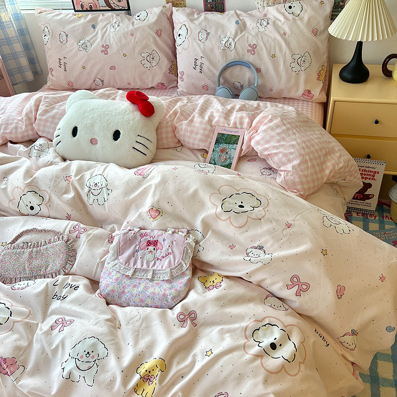 Four-Piece Set of Class a Maternal and Infant Grade Bedding, Washed Cotton Double-Layer Gauze Bed Sheetss and Fitted Bed Sheetss, Student Dormitory Three-Piece Set