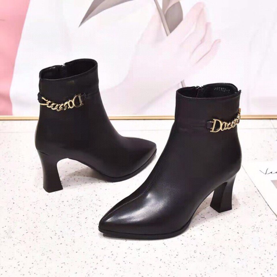 Boot Nữ Da Thật Cổ Ngắn Gót Vuông Chiều Cao Đế Khoảng 6cm Phong Cách Anh Quốc Màu Đen, Nâu chi tiết 7