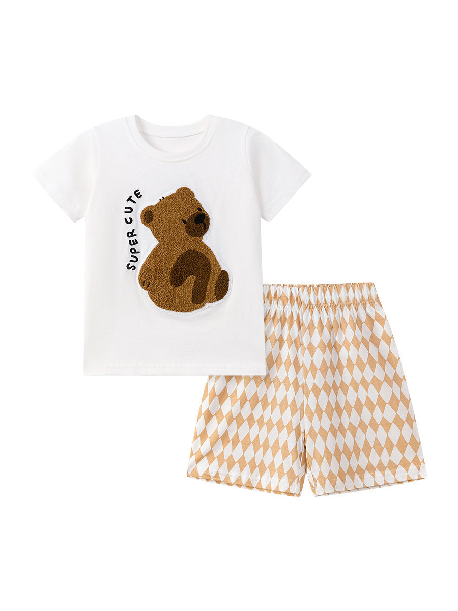Summer Kids' Set, [Style] Girls' Outfit, Cartoon Bear Casual Kids' Clothing