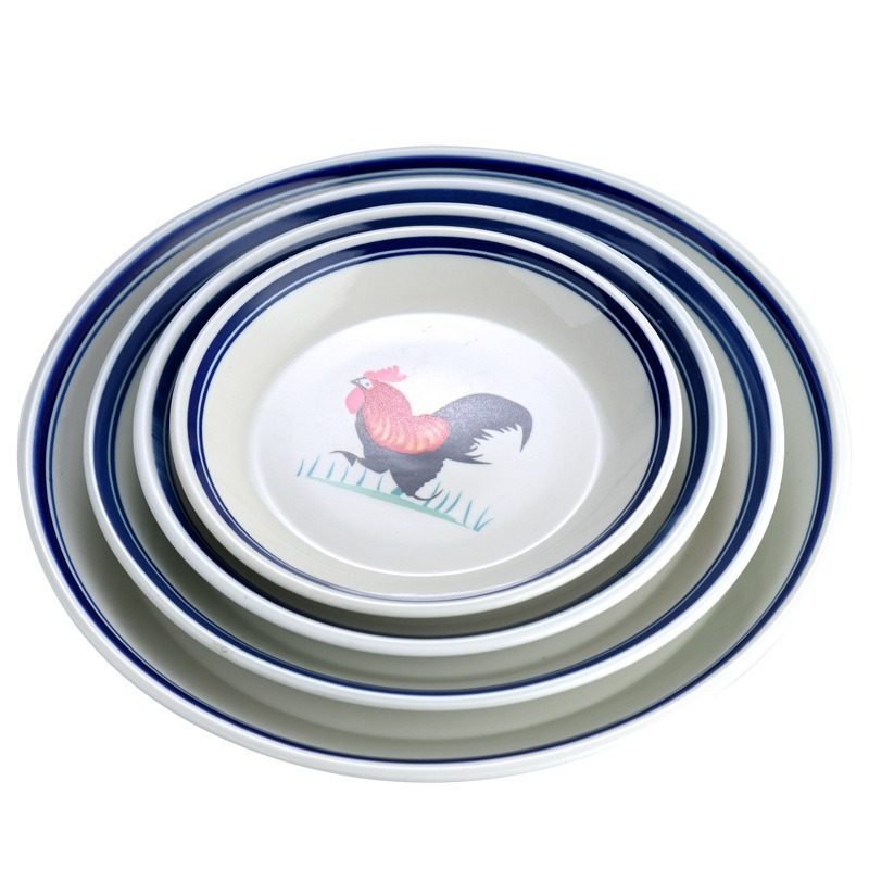 Retro Nostalgic Commercial Rooster Dish Plate Ceramic Rice Plate Soup Plate Deep Plate Restaurant Chinese Tableware Large Round Plate