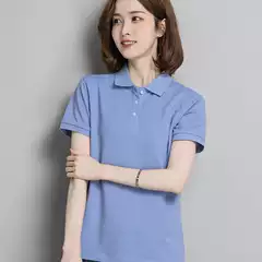 Polo Shirt Short-Sleeved T-Shirt for Women, Loose-Fitting Summer Workwear with Printed Logo, Corporate Company Clothing, Shirt Collar, Pure Cotton