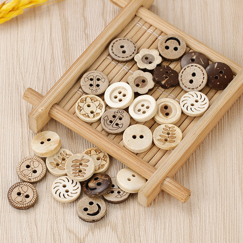 Retro Coconut Shell Buttons Natural Two-Eye Four-Eye Coconut Buttons Shirt Sweater Cardigan Kidsren's DIY Clothing Hand-Sewn Buttons