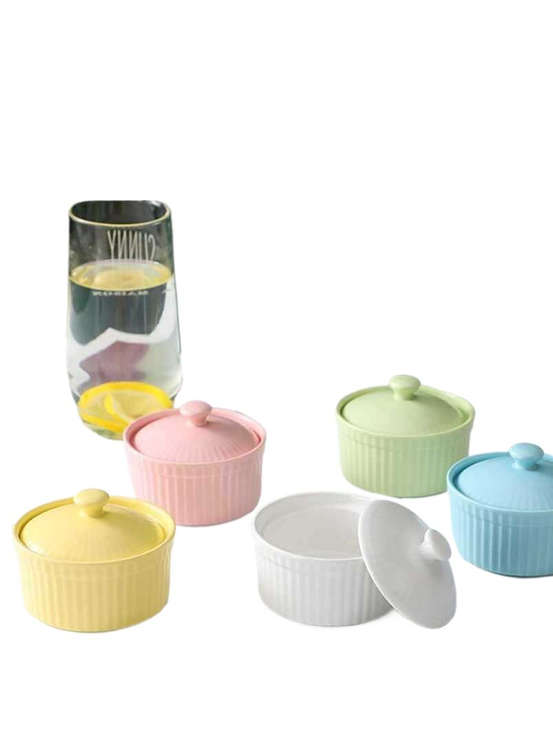 Wholesale Baked Steamed Egg Small Bowl High Temperature Resistant Baked Pudding Oven Bowl Cake Pudding Cup Ins Dessert Tableware with Lid