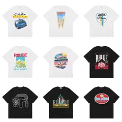 Niche Trendy Brand European and American High Street Summer New Crown Flag Retro Casual Loose Men's and Women's Round Neck Short-Sleeved T-Shirt