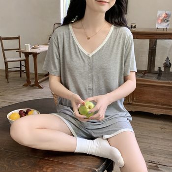 in stock [6172] Pregnant Women's Pajamas Modal with Chest Pad Thin Moon Clothes Short Sleeve Shorts Nursing Home Clothes