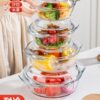 Glass Bowl with Lid, High Temperature Resistant Household Large Instant Noodle Bowl, Microwave Heating Bowl, Salad Bowl, Double-Eared Bowl