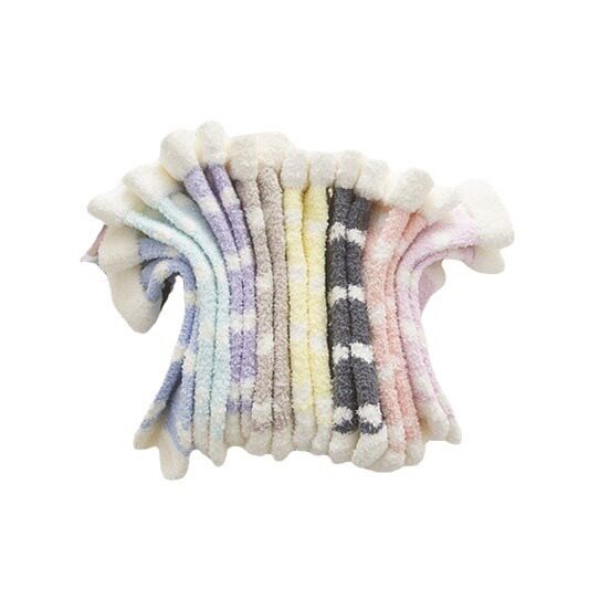 秋冬新款 翻边糖果色爱心小清新珊瑚绒毛巾家居地板女袜子加厚