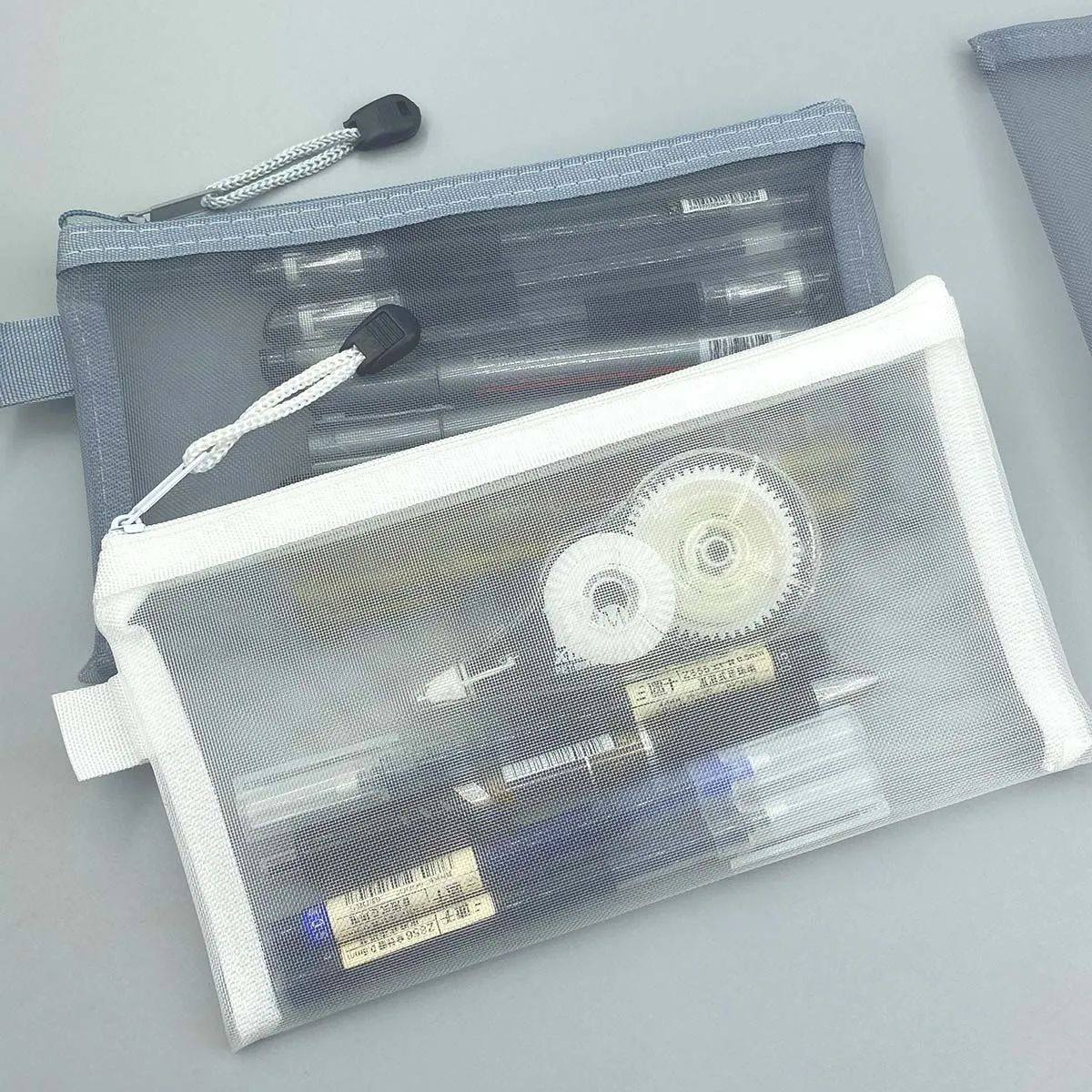 Transparent Mesh Pencil Bag Large Capacity Zipper Storage Bag Student Examination Portable Pencil Bag Stationery Bag Printable