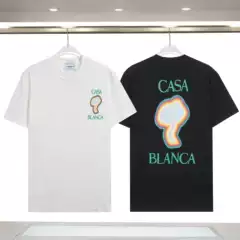 Cross-Border Trendy Brand Casabaranka Rainbow Mushroom Letter Logo Digital Printing Casablanca Couple Short Sleeves
